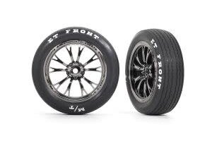 Traxxas 9474X Tires & wheels, assembled, glued (Weld black chrome wheels, tires, foam inserts) (front) (2)