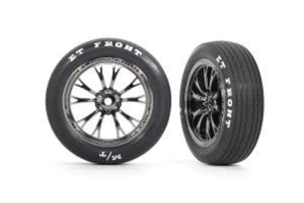 Traxxas 9474X Tires & wheels, assembled, glued (Weld black chrome wheels, tires, foam inserts) (front) (2)