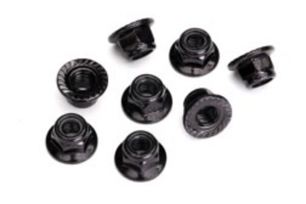 Traxxas 8447 Nuts, 5mm flanged nylon locking (steel, black serrated) (8)
