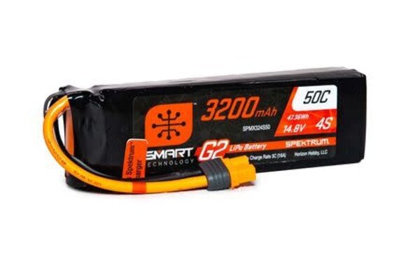 SPEKTRUM SPMX324S50  14.8V 3200mAh 4S 50C Smart G2 LiPo Battery: IC3