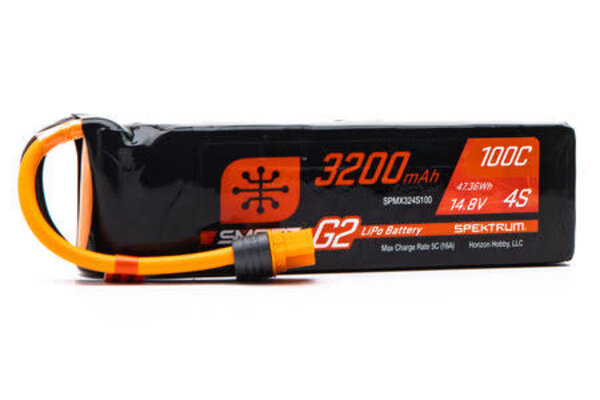 SPEKTRUM SPMX324S100  14.8V 3200mAh 4S 100C Smart G2 LiPo Battery: IC3