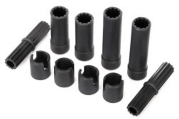 Traxxas 8250 Half shafts, center (internal splined, front (2) & internal splined, rear (2)/ external splined (2)/ pin retainer (4)) (plastic parts only)