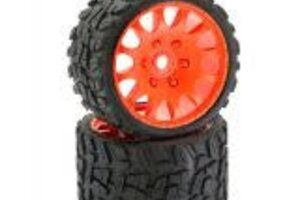 Powerhobby PHT1141-Sport ORANGE   Raptor Belted Monster Truck Tires Wheels w 17mm Hex (2) Sport ORANGE