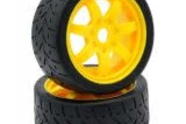 Powerhobby PHT5101-Yellow   1/8 Gripper 42/100 Belted Mounted Tires 17mm Yellow