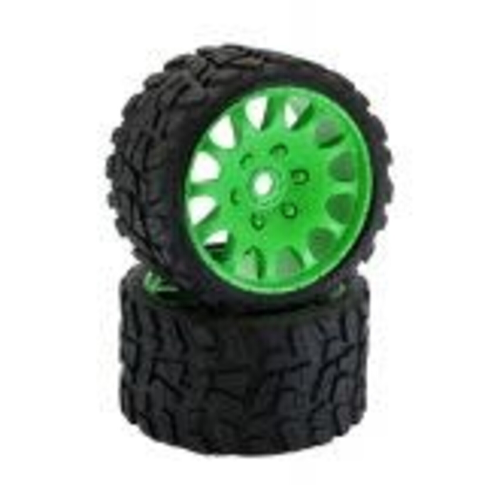 Powerhobby PHT1141-Sport GREEN  Powerhobby Raptor Belted Monster Truck Tires / Wheels w 17mm Hex (2) Sport GREEN