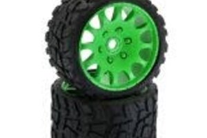 Powerhobby PHT1141-Sport GREEN  Powerhobby Raptor Belted Monster Truck Tires / Wheels w 17mm Hex (2) Sport GREEN