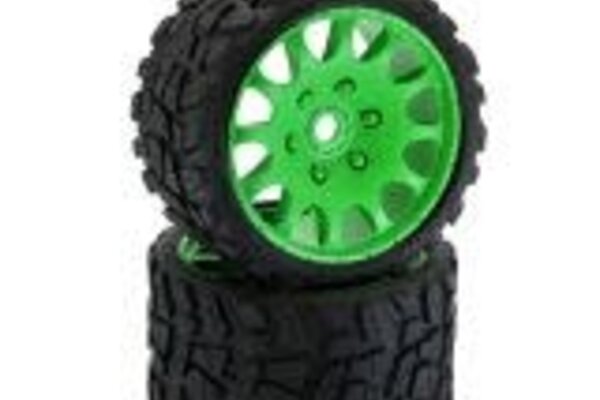 Powerhobby PHT1141-Sport GREEN  Powerhobby Raptor Belted Monster Truck Tires / Wheels w 17mm Hex (2) Sport GREEN