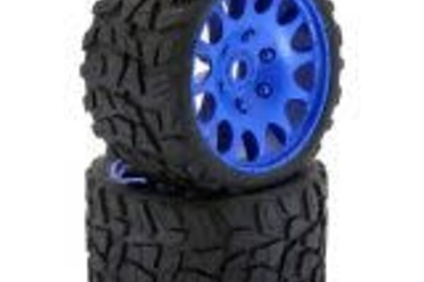 Powerhobby PHT1141-Sport Blue Powerhobby Raptor Belted Monster Truck Tires / Wheels w 17mm Hex (2) Sport BLUE