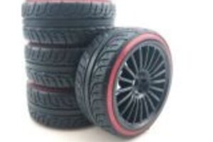 Powerhobby PHB5468  Powerhobby 1/10 Drift Car Mounted Tires / Wheels (4) Red / Black PY511