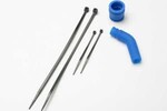 Traxxas 5245 Pipe coupler, molded (blue)/ exhaust deflecter (rubber, blue)/ cable ties, long (2)/ cable ties, short (2)