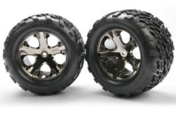 Traxxas 3668A Tires & wheels, assembled, glued (2.8') (All-Star black chrome wheels, Talon tires, foam inserts) (2WD electric rear) (2) (TSM rated)