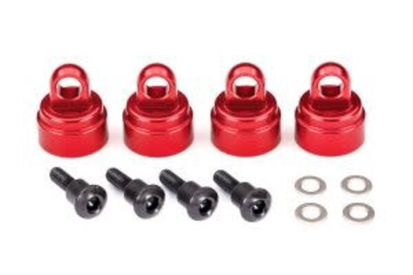 Traxxas 3767X Shock caps, aluminum (red-anodized) (4) (fits all Ultra Shocks)