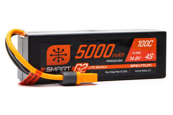 SPEKTRUM SPMX54S100H5 14.8V 5000mAh 4S 100C Smart G2 Hardcase LiPo Battery: IC5