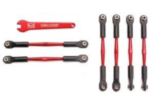 Traxxas 5539X Turnbuckles, aluminum (red-anodized), camber links, 58mm (4)/ front toe links, 61mm (2) (assembled with rod ends and hollow balls)/  aluminum 5mm wrench (red-anodized)