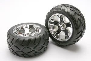 Traxxas 5577R Tires & wheels, assembled, glued (All-Star chrome wheels, Anaconda® tires, foam inserts) (nitro front) (1 left, 1 right)