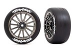 Traxxas 9375R  Tires & wheels, assembled, glued (multi-spoke black chrome wheels, 2.0" slick tires with Traxxas® logo, foam inserts) (rear) (2) (VXL rated)
