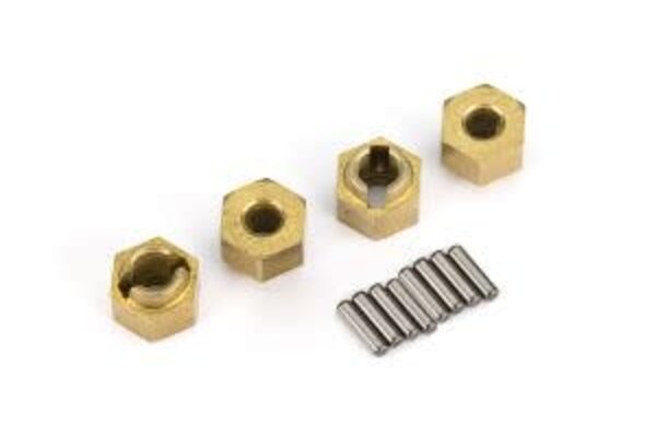 Traxxas 9750X  Wheel hubs, 7mm hex, brass (1 gram each) (4)/ axle pins (8)