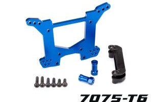 Traxxas 6738X Shock tower, rear, 7075-T6 aluminum (blue-anodized) (1)/ body mount bracket (1)