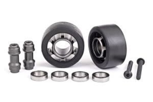 Traxxas 7775A  Wheels, wheelie bar, 6061-T6 aluminum (dark titanium-anodized) (2)/ axle, wheelie bar, 6061-T6 aluminum (2)/ 10x15x4 ball bearings (4)