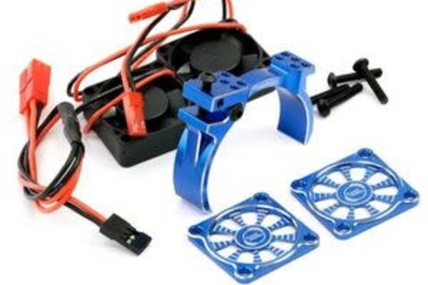 Powerhobby PHBPH1297BL  1/10 Aluminum Heatsink Mount 30mm Twin Turbo Cooling Fans, Blue