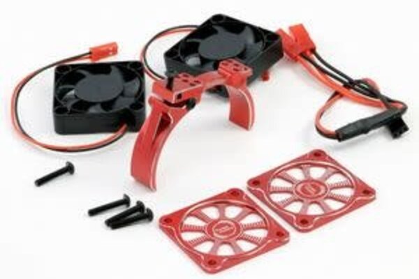 Powerhobby PHBPH1293R  1/8 Aluminum Heatsink 40mm Dual High Speed Cooling Fans with Cover, Red