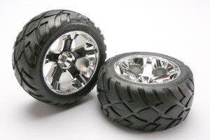 Traxxas 5576R Tires & wheels, assembled, glued (All-Star chrome wheels, Anaconda® tires, foam inserts) (nitro rear/ electric front) (1 left, 1 right)