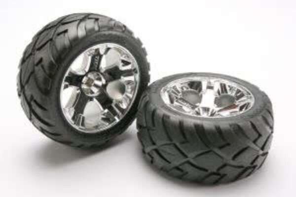 Traxxas 5576R Tires & wheels, assembled, glued (All-Star chrome wheels, Anaconda® tires, foam inserts) (nitro rear/ electric front) (1 left, 1 right)