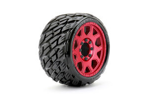 Jetko Tires JKO1603CRMSGBB1  1/8 SGT 3.8 EX-Rockform, Mounted on Metal Red Claw Rim, Medium Soft, Belted, Glued, 17mm 0" Offset 17mm 0 offset (Narrow)