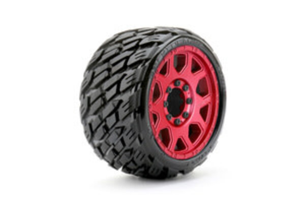 Jetko Tires JKO1603CRMSGBB1  1/8 SGT 3.8 EX-Rockform, Mounted on Metal Red Claw Rim, Medium Soft, Belted, Glued, 17mm 0" Offset 17mm 0 offset (Narrow)