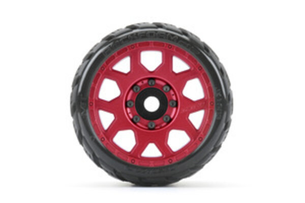 Jetko Tires JKO1603CRMSGBB1  1/8 SGT 3.8 EX-Rockform, Mounted on Metal Red Claw Rim, Medium Soft, Belted, Glued, 17mm 0" Offset 17mm 0 offset (Narrow)