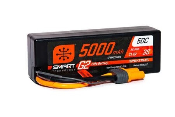 SPEKTRUM SPMX53S50H5  11.1V 5000mAh 3S 50C Smart G2 Hardcase LiPo Battery: IC5