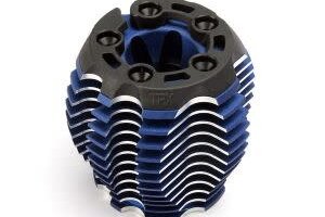Traxxas 5238R Cooling head, PowerTune (machined aluminum, blue-anodized) (TRX® 3.3), head protector (1),  3x6mm CCS (5)