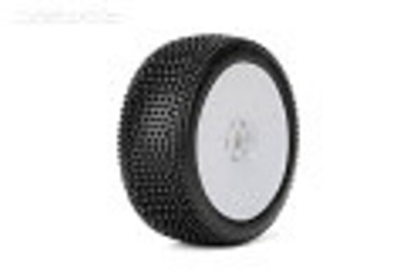 Jetko Tires JKO1002DWSSG Block In 1/8 Buggy Tires Mounted on White Dish Rims, Super Soft (2)