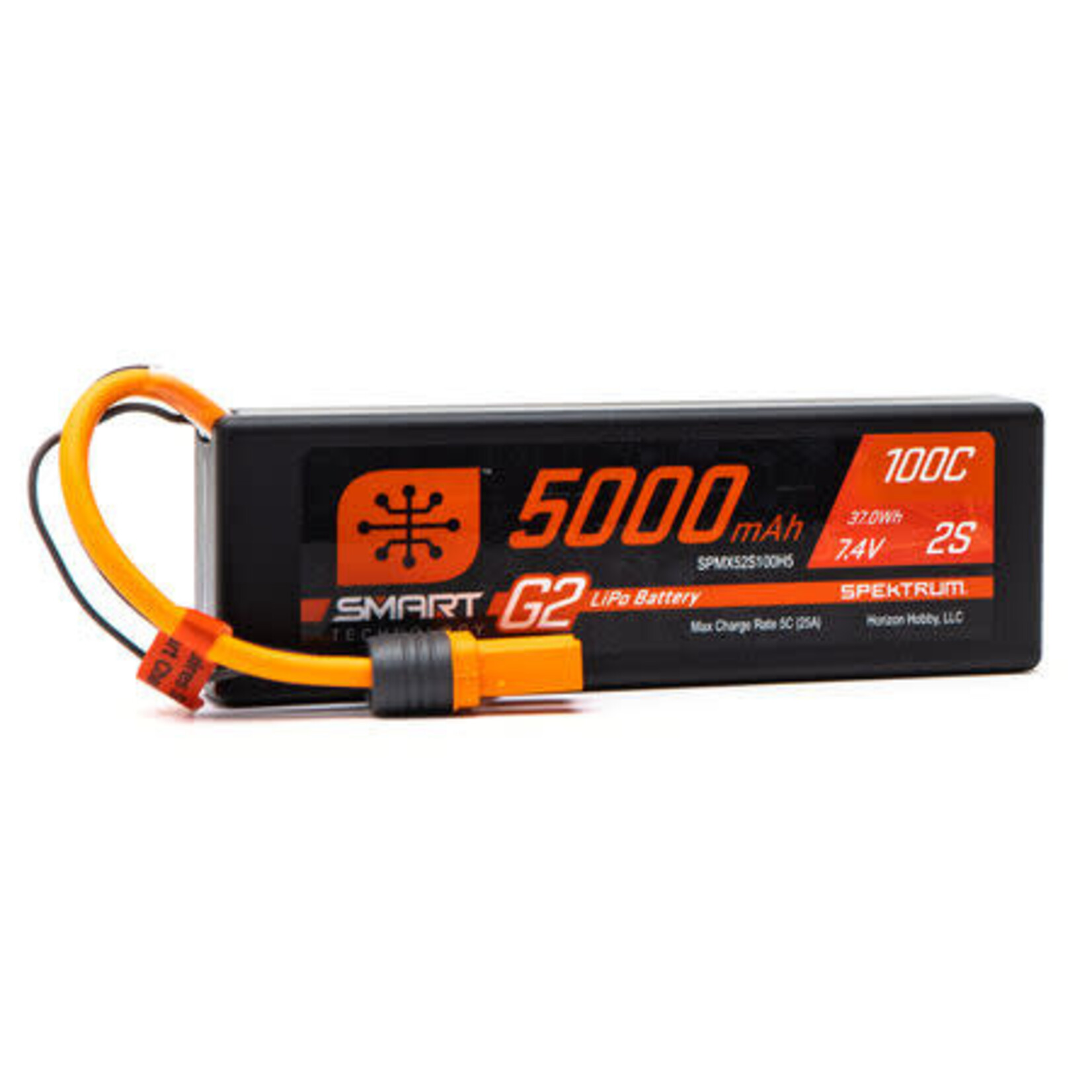 SPEKTRUM SPMX52S100H5  7.4V 5000mAh 2S 100C Smart G2 Hardcase LiPo Battery: IC5