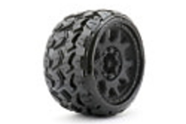 Jetko Tires JKO1601CBMSGBB2 1/8 SGT 3.8 Tomahawk Tires Mounted on Black Claw Rims, Medium Soft, Belted, 17mm 1/2" Offset (2)