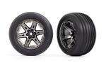 Traxxas 3771R Tires & wheels, assembled, glued (2.8') (RXT black chrome wheels, ribbed tires, foam inserts) (electric front) (2)