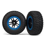 Traxxas 5885A Tire & wheel assy, glued (SCT Split-Spoke, black, blue beadlock wheels,  BFGoodrich® Mud-Terrain™  T/A® KM2 tires,  inserts) (2) (2WD Front)