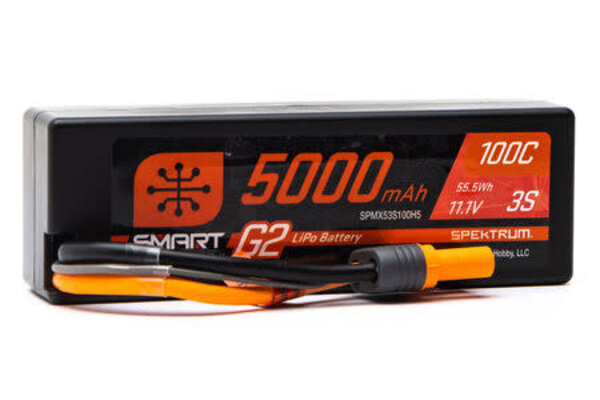 SPEKTRUM SPMX53S100H5  11.1V 5000mAh 3S 100C Smart G2 Hardcase LiPo Battery: IC5