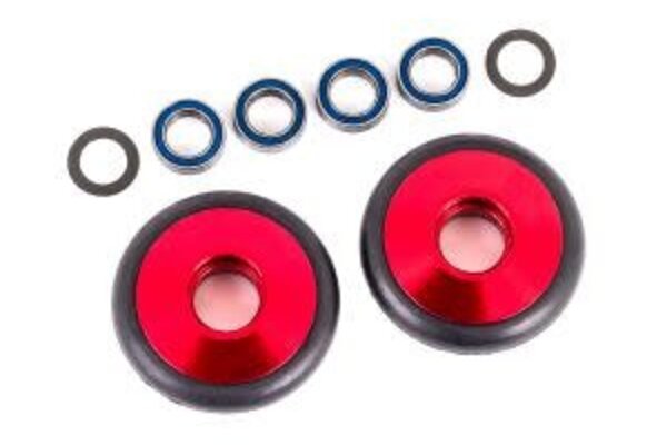 Traxxas 9461R Wheels, wheelie bar, 6061-T6 aluminum (red-anodized) (2)/ 5x8x2.5mm ball bearings (4)/ o-rings (2)/ 5x8x0.3mm TW (2)