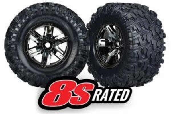 Traxxas 7772A Tires & wheels, assembled, glued (X-Maxx® black chrome wheels, Maxx® AT tires, foam inserts) (left & right) (2)