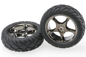 Traxxas 2479A Tires & wheels, assembled (Tracer 2.2' black chrome wheels, Anaconda® 2.2' tires with foam inserts) (2) (Bandit® front)