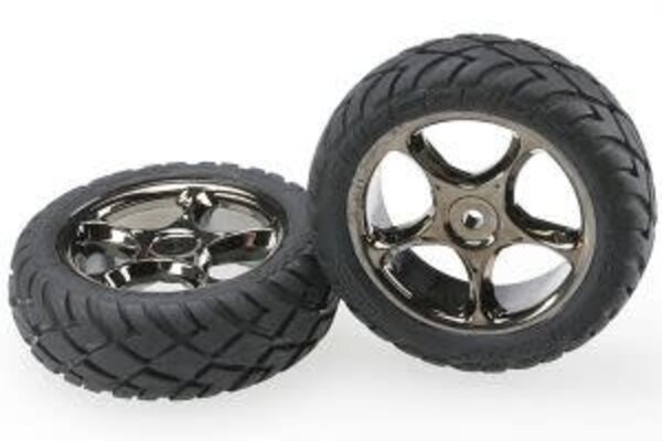 Traxxas 2479A Tires & wheels, assembled (Tracer 2.2' black chrome wheels, Anaconda® 2.2' tires with foam inserts) (2) (Bandit® front)