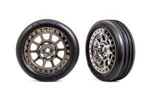 Traxxas 2471T Tires & wheels, assembled (2.2' black chrome wheels, Alias® ribbed 2.2' tires) (2) (Bandit® front, medium compound w/ foam inserts)