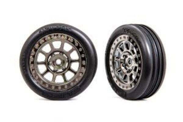 Traxxas 2471T Tires & wheels, assembled (2.2' black chrome wheels, Alias® ribbed 2.2' tires) (2) (Bandit® front, medium compound w/ foam inserts)