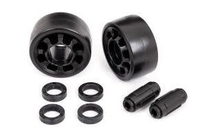 Traxxas 7775 Wheels, wheelie bar (2)/ axles, wheelie bar (2)/ 10x15x4 plastic bushings (4) (for #7776, 8976, or 9576 wheelie bar)