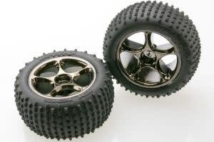 Traxxas 2470A Tires & wheels, assembled (Tracer 2.2' black chrome wheels, Alias® 2.2' tires) (2) (Bandit® rear, medium compound with foam inserts) (TSM rated)