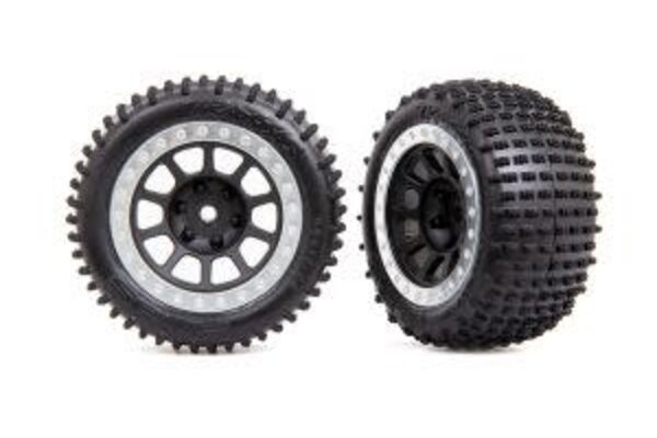 Traxxas 2470G Tires & wheels, assembled (2.2' graphite gray, satin chrome beadlock wheels, Alias® 2.2' tires) (2) (Bandit® rear, medium compound with foam inserts)