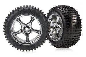 Traxxas 2470R Tires & wheels, assembled (Tracer 2.2' chrome wheels, Alias® 2.2' tires) (2) (Bandit® rear, soft compound with foam inserts)