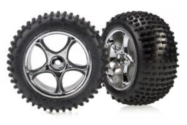 Traxxas 2470R Tires & wheels, assembled (Tracer 2.2' chrome wheels, Alias® 2.2' tires) (2) (Bandit® rear, soft compound with foam inserts)