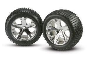 Traxxas 3770 Tires & wheels, assembled, glued (2.8') (All-Star chrome wheels, Alias® tires, foam inserts) (2WD electric rear) (2)